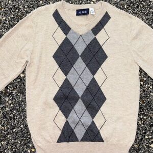 PLACE | Beige |  long Sleeve | Argyle |  Knit Sweater | M (7/8) | 
👦BOYS |